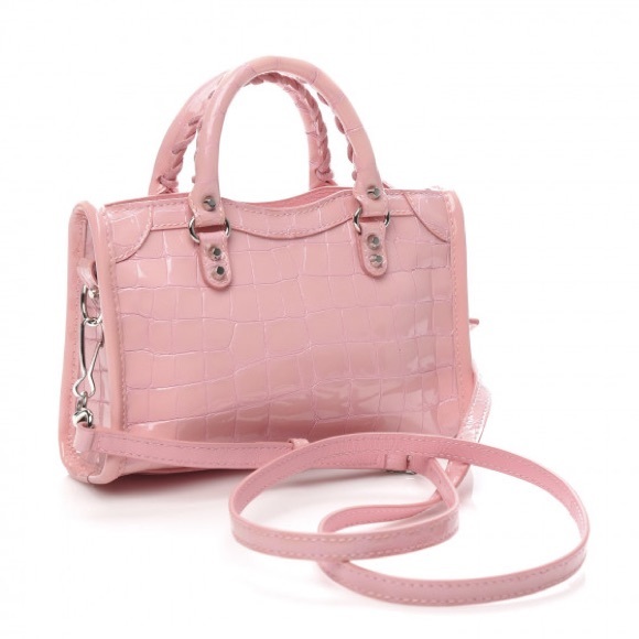 *RARE* Balenciaga Patent Crocodile Embossed Nano City Light Pink - Picture 2 of 15